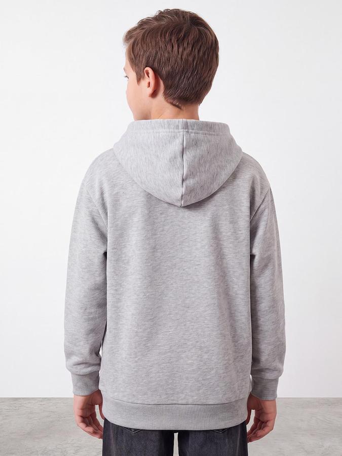 R&B Boys Grey Melange Typography Print Hooded Long Sleeves Sweatshirt