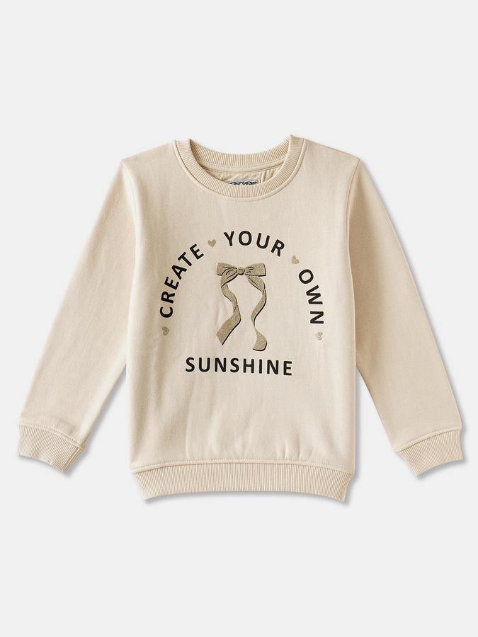 Girls Cotton Blend Regular Fit Crew Neck Graphic Sweatshirt