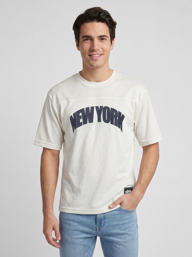 R&B White Graphic Print Men Round Neck Relaxed Fit Short Sleeves T-Shirt 