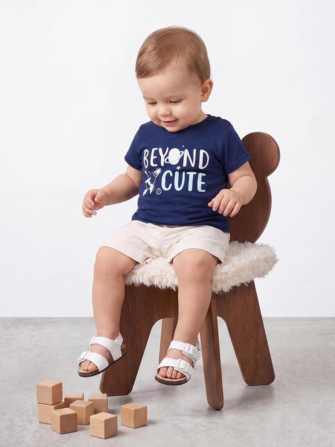 R&B Boys Navy Blue Short Sleeve Round Neck Typography Graphic Print T-Shirt