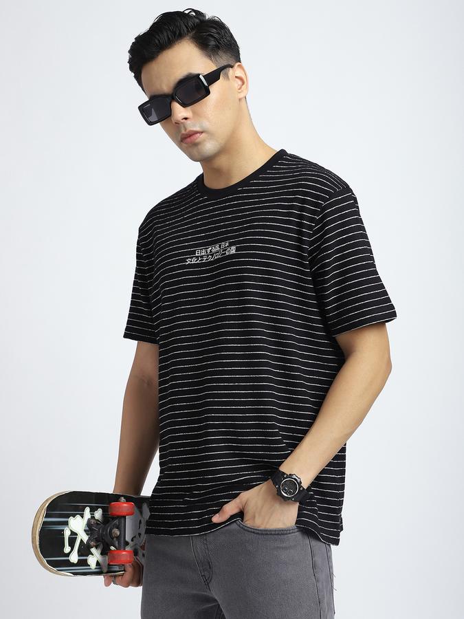 Men Cotton Regular Fit Crew Neck Striped T-shirt
