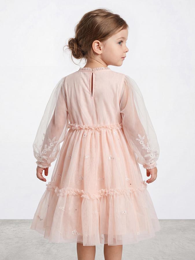 R&B Girl Orange Embroidery Floral Long Sleeves Fit and Flare Dress