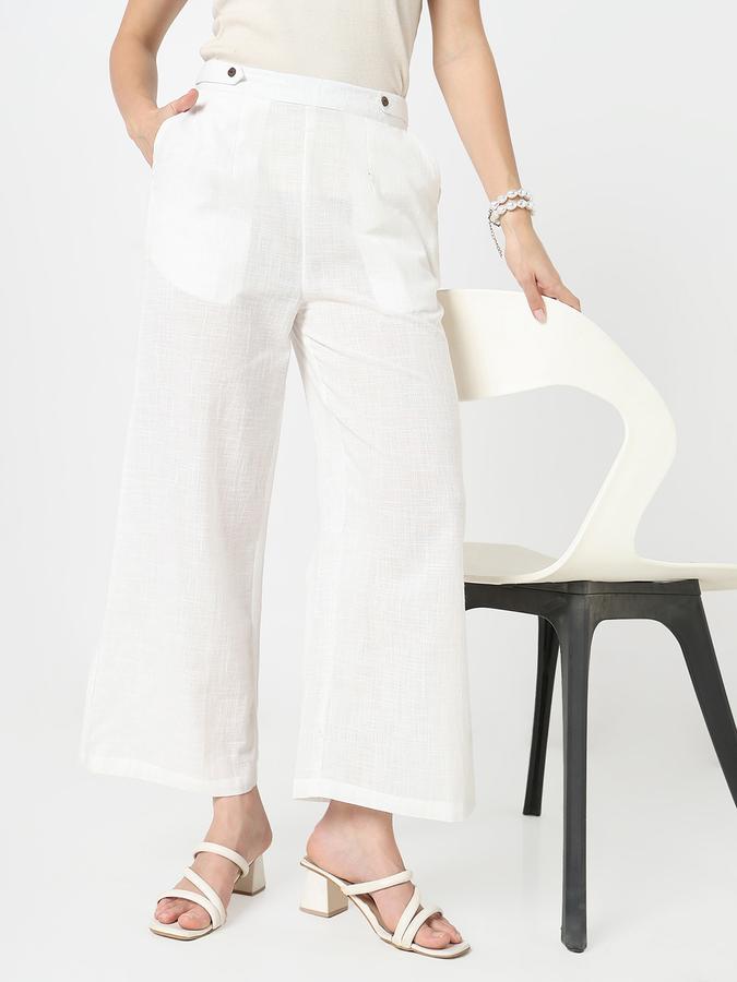 Women's off wide leg pallazo with waist band tab detail image number 0