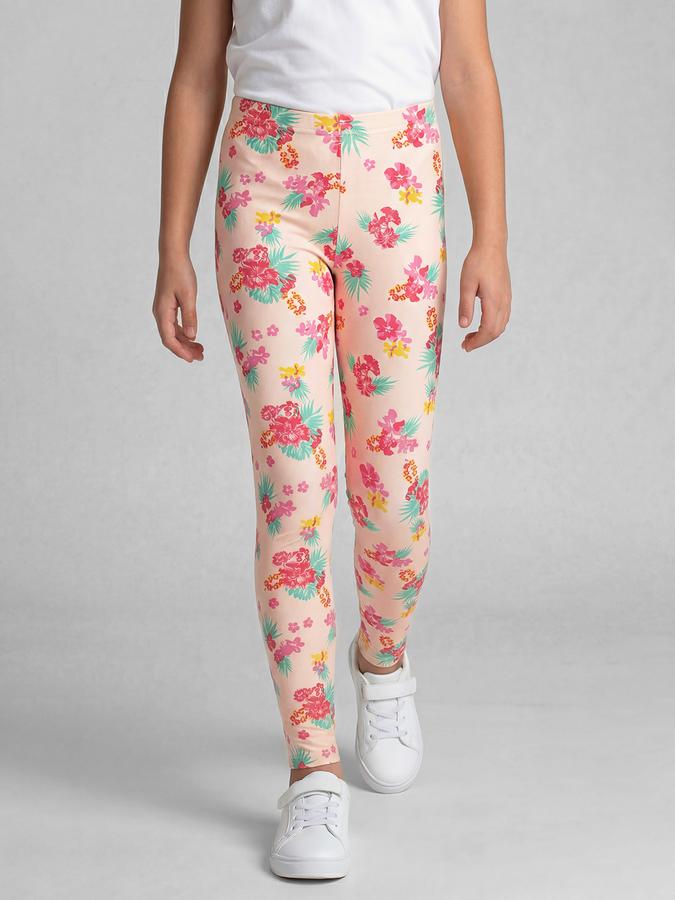 R&B Peach Floral Printed Girls Leggings