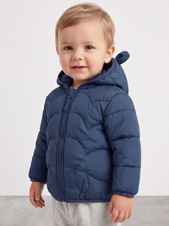 R&B Boys Blue Self Design Hooded Long Sleeves Puffer Jacket