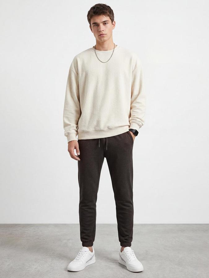 R&B Men Grey Melange Regular Fit Solid Track Pants 