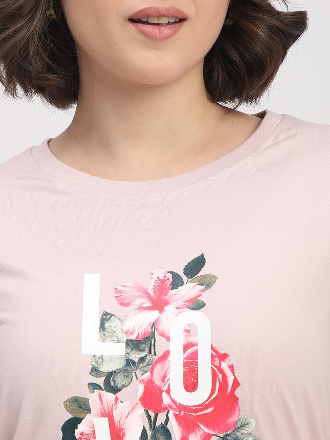 Women Cotton Slim Fit Crew Neck Graphic T-shirt