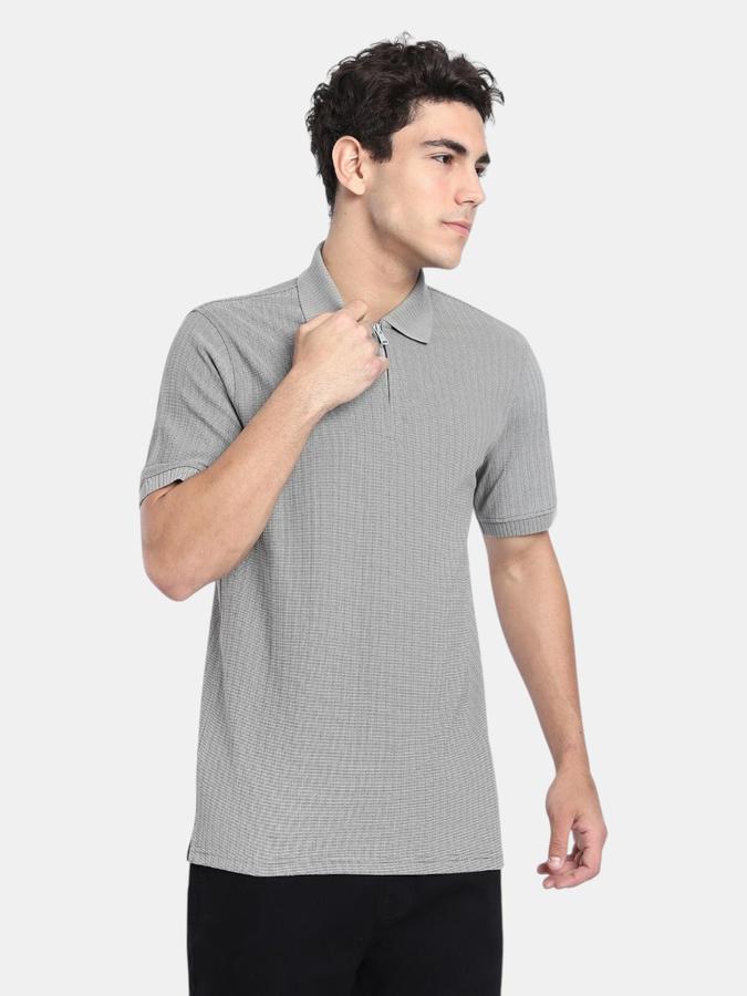 R&B Green Textured Men Short Sleeve Polo T-shirt