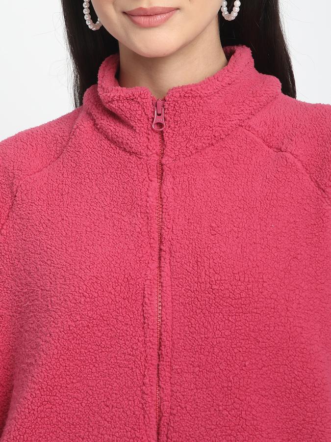 Women Polyester Regular Fit Fleece High Neck Jacket