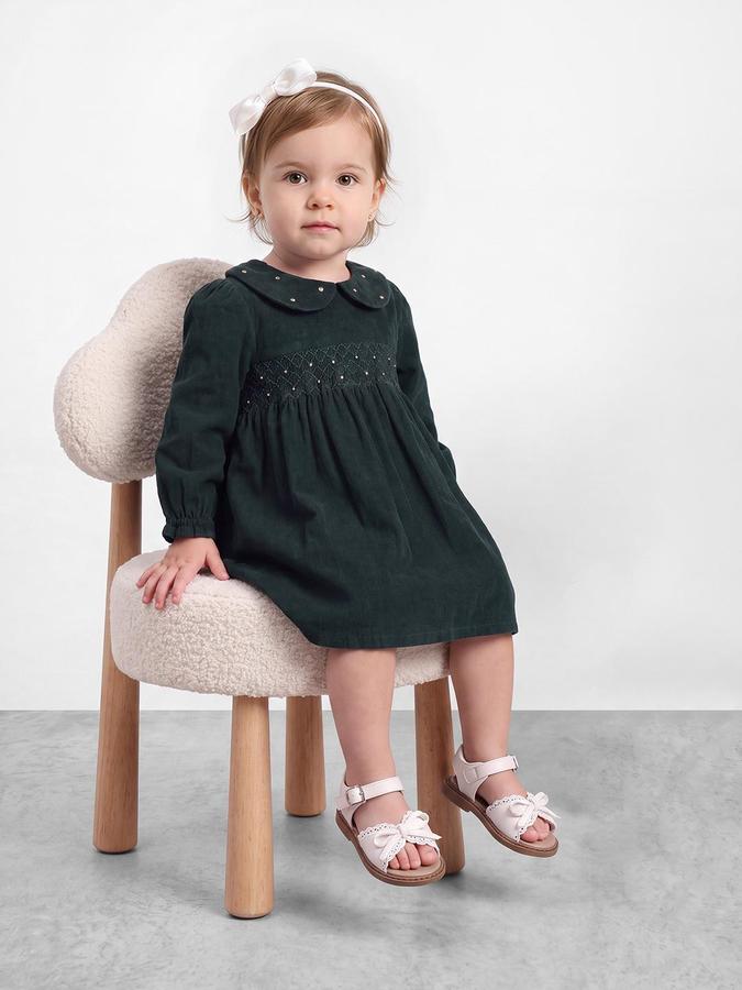R&B Girls Teal Embellished Peter Pan Collar Bishop Sleeves Empire Waist Dress