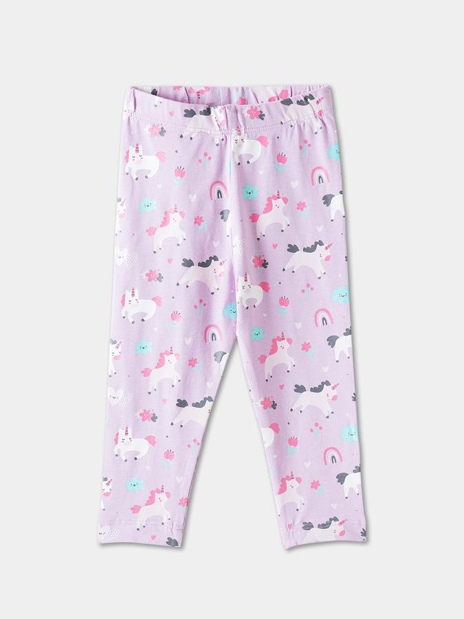 Girls Cotton Blend Skinny Fit Elastic Waist Printed Leggings