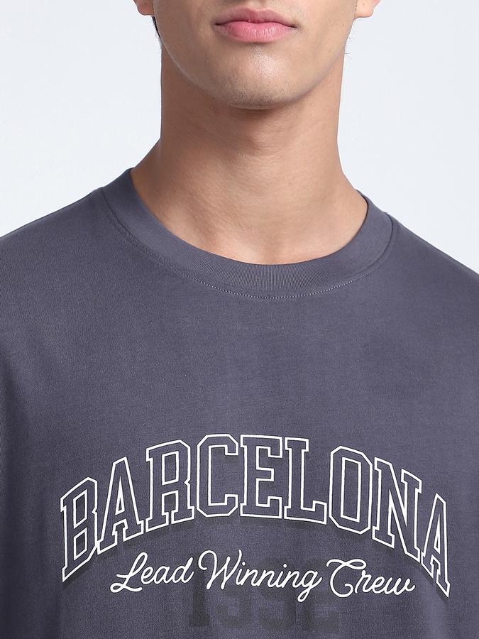 Men Cotton Relaxed Fit Crew Neck Typographic T-shirt