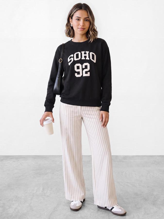 R&B Women Espresso Graphic Print Round Neck Long Sleeves Sweatshirt