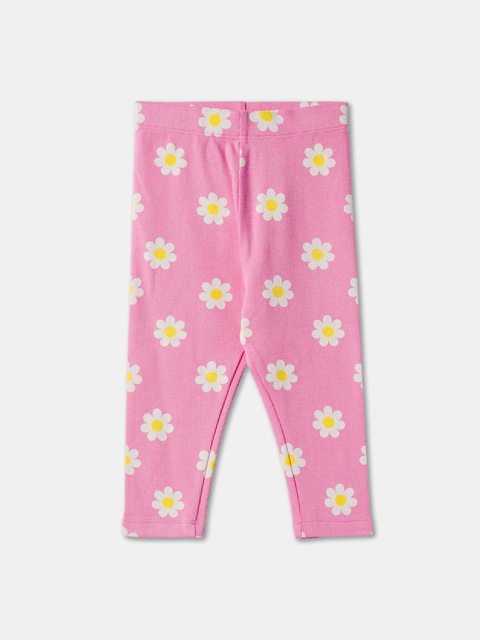 Girls Floral Print Leggings with Elasticated Waist image number 0
