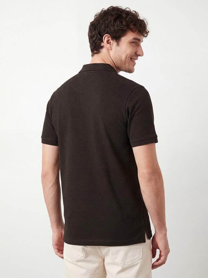 R&B Men's Coffee Brown Short Sleeves Polo Collar Solid T-Shirt