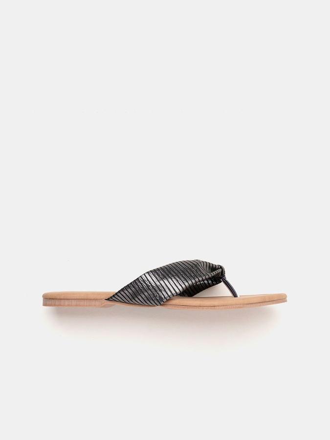 R&B Women Black Metallic Textured Slip On Flats