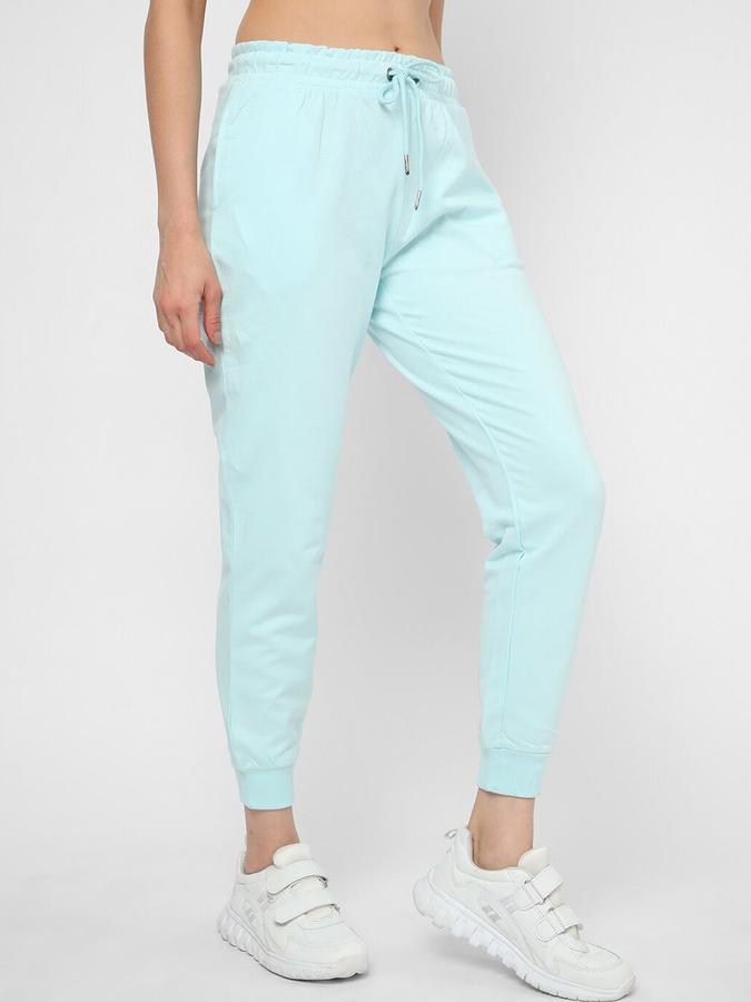 R&B Women Sky Blue Solid Jogger Fit Trousers