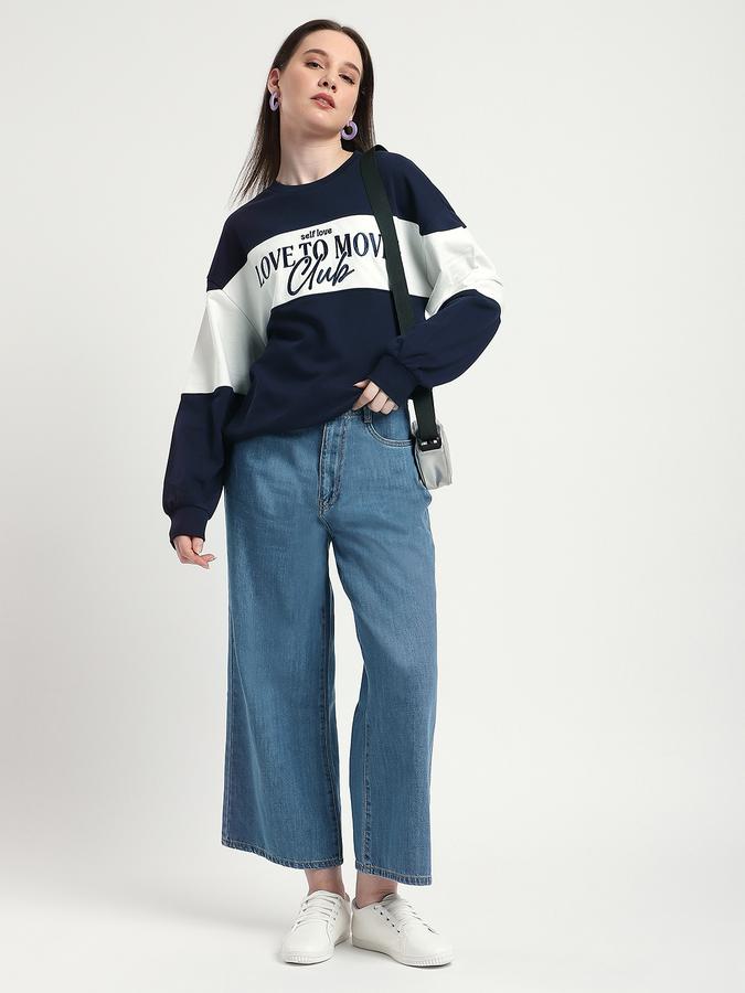 Women Cotton Wide Leg Mid Rise Faded Jeans