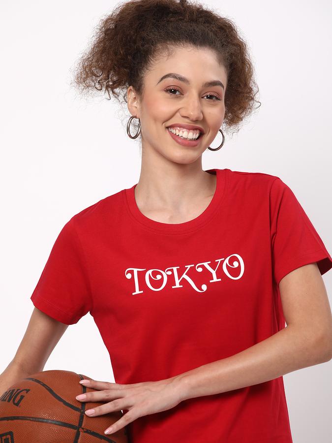 Women Cotton Regular Fit Round Neck Graphic T-shirt