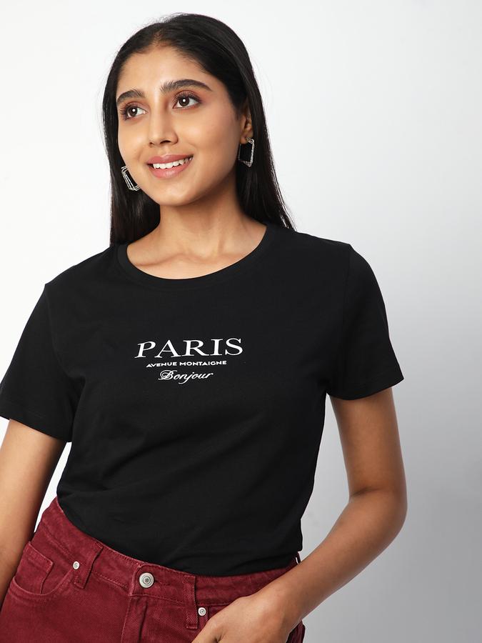 Women Cotton Regular Fit Crew Neck Graphic T-shirt