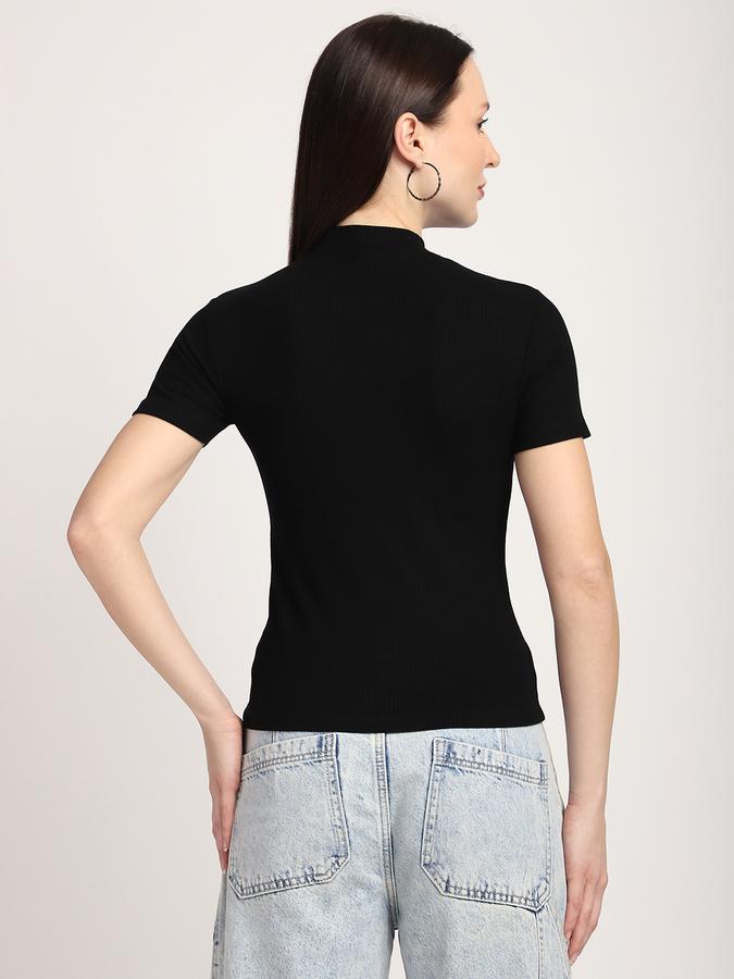 Women Cotton Slim Fit Mock Neck Ribbed Top
