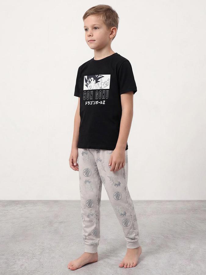R&B Boys Black & Grey Pure Cotton Son Goku Print T-shirt and Pant Night Suit
