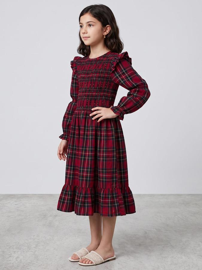 R&B Girls Red Checked Fit and Flare Dress