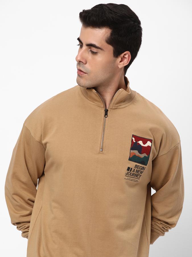 Men Cotton Regular Fit Half-Zip Graphic Print Sweatshirt