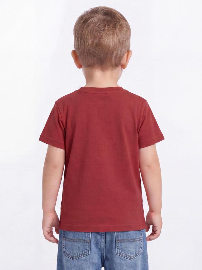 R&B Boys Red Short Sleeve Round Neck Pizza Skateboarding Print T-Shirt