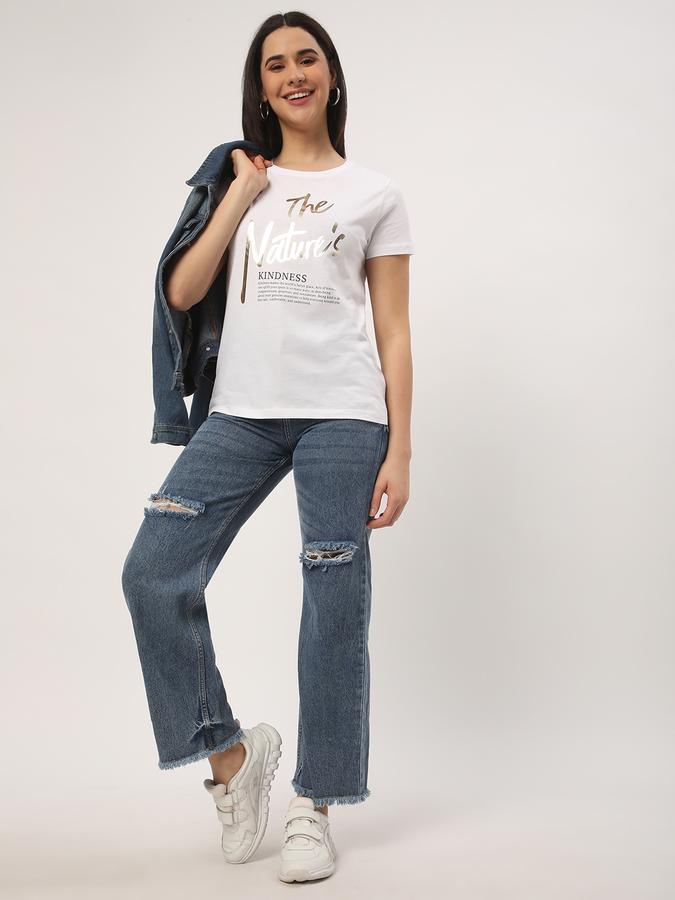 Women Cotton Regular Fit Crew Neck Slogan T-shirt