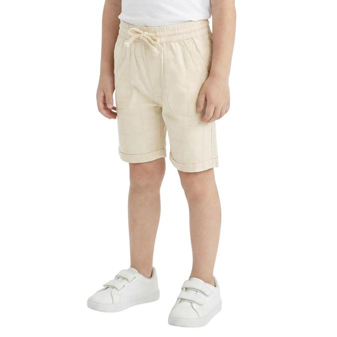 R&B Cream Regular Fit Checked Mid Rise Boys Shorts