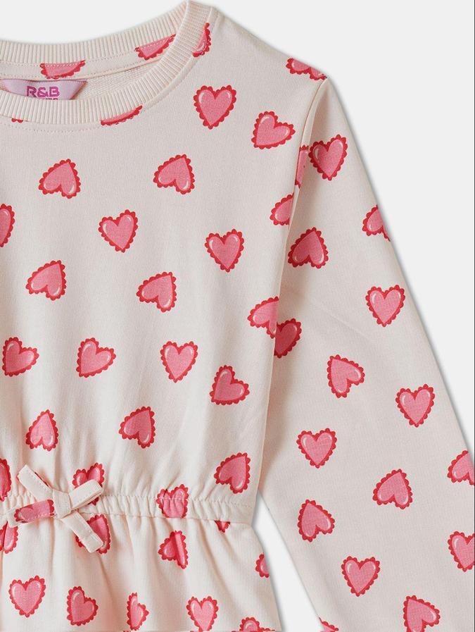 R&B Orange Conversational Printed Girls Long Sleeves Dress