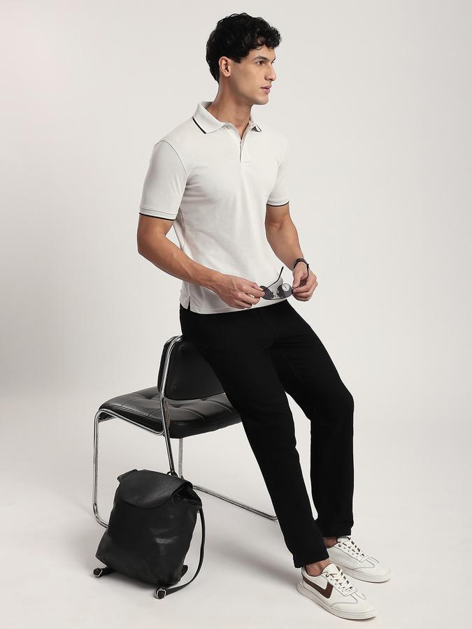 Men Cotton Blend Slim Fit Polo Neck Solid T-shirt