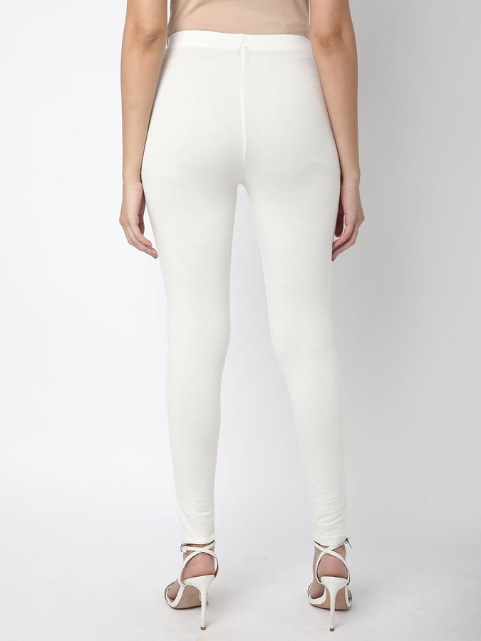 R&B Women Ivory Solid Leggings