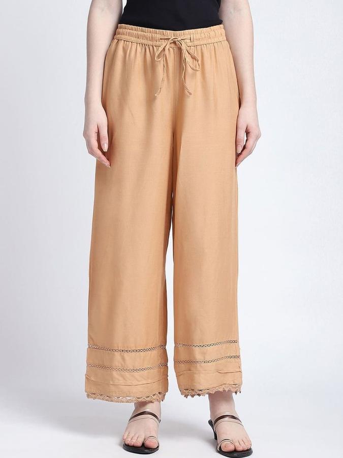 R&B Women Sand Solid Relaxed Fit Pants