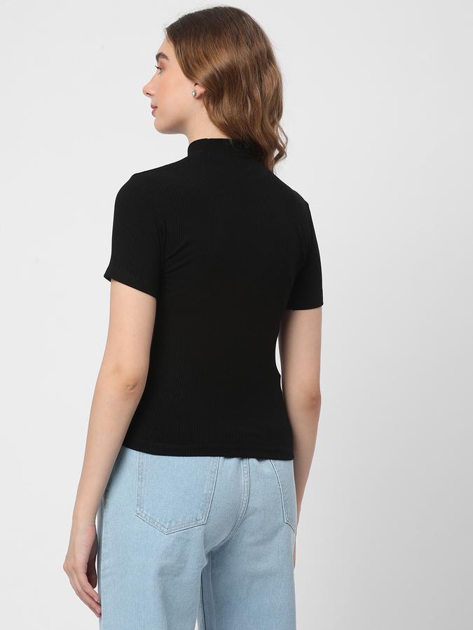 Women Ribbed Regular Fit High-Neck Top image number 2