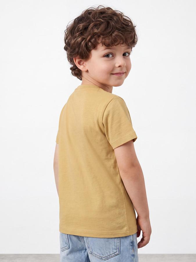 R&B Boys Mustard Short Sleeve Round Neck Cartoon Bear Graphic Print T-Shirt