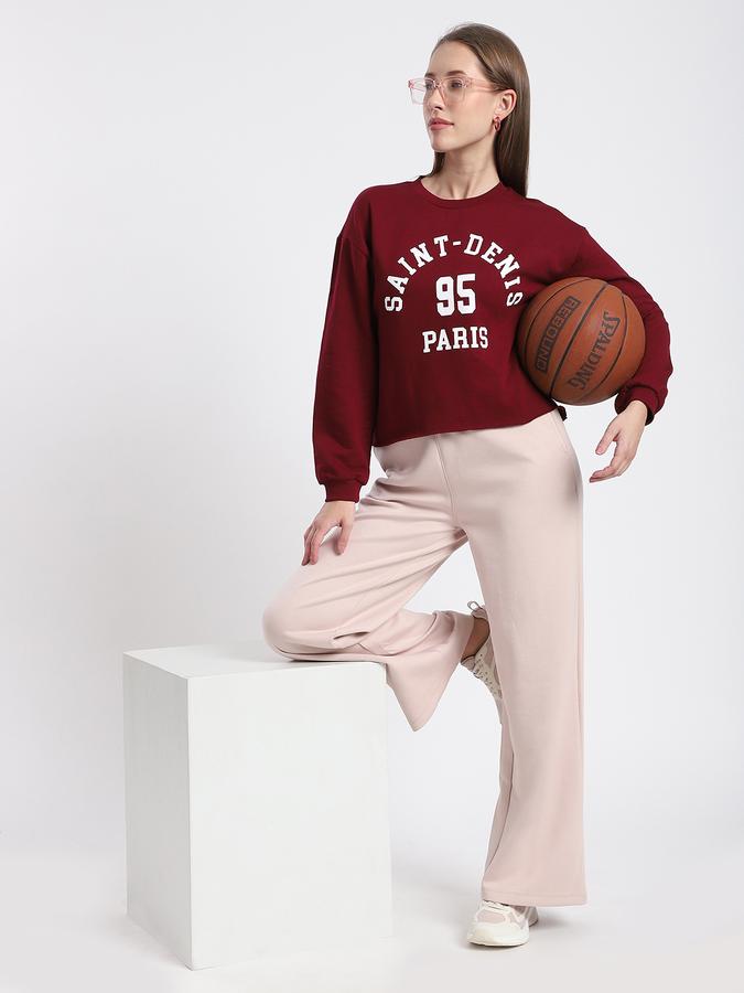 R&B Women Burgundy Typography Print Sweatshirt
