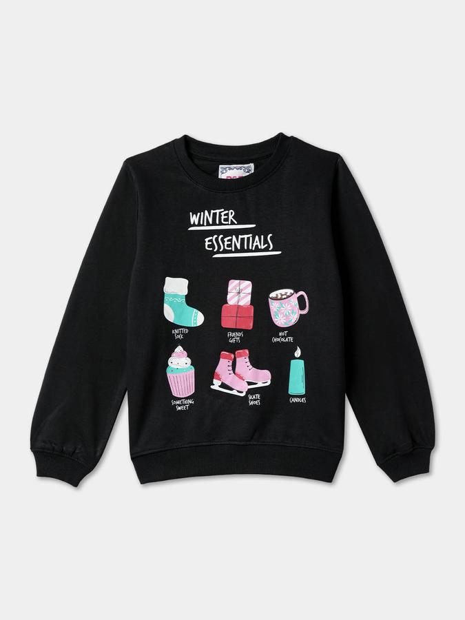 Girls Graphic Print Regular Fit Long Sleeve Crew Neck SweaT-Shirt