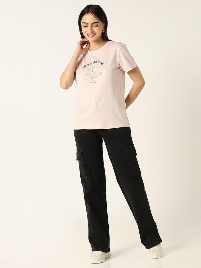 R&B Women Pastel Pink Botanical Graphic T-Shirt