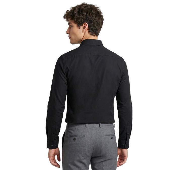 R&B Black Solid Mens Spread Collar Long Sleeves Shirt 