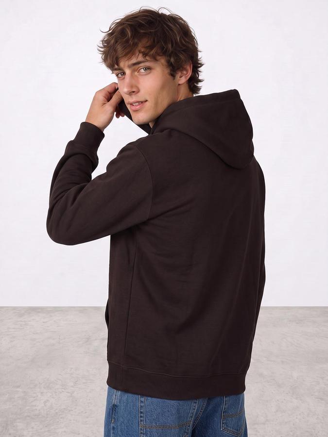 R&B Men Coffee Solid Hooded Long Sleeves Sweatshirt