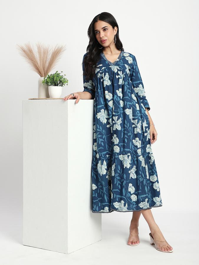 Women Cotton A-Line Maxi Floral Dress