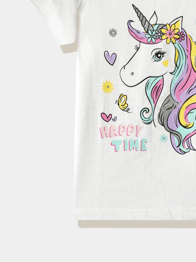 Girls Cotton Regular Fit Crew Neck Graphic T-shirt