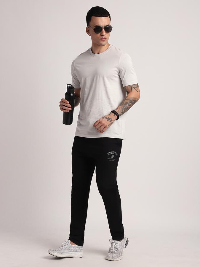 Men Cotton Regular Fit Drawstring Waist Open Hem Trackpants