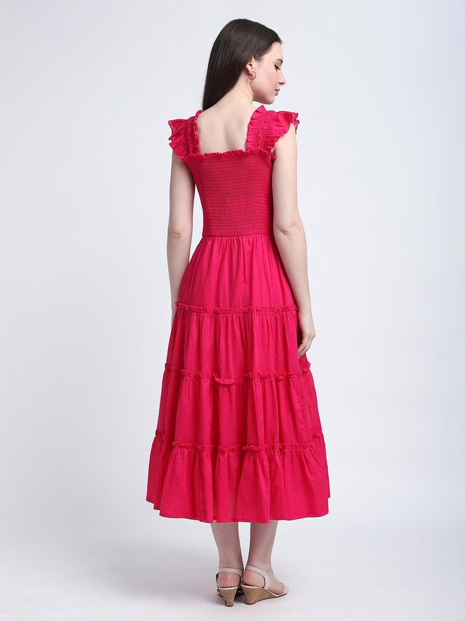 Women Cotton A-Line Midi Solid Dress