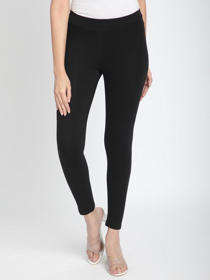 Women Cotton Lycra Elasticated Waist Full Length Solid Leggings