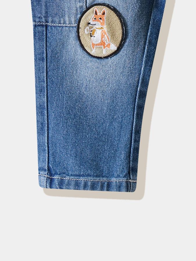 Boys Cotton Relaxed Fit Drawstring Waist Embroidered Jeans