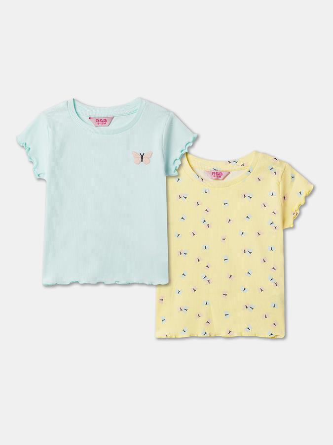 Girls Pack of 2 Floral Print Regular Fit T-Shirt image number 0