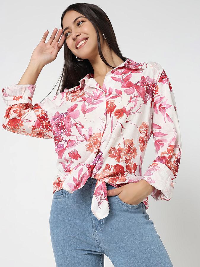 R&B Women Ivory Floral Print Relaxed Shirt